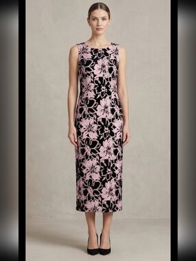 Leslie Belle Petite Y2K Satin Floral Purple Midi Dress Women's Size 8 Petitie